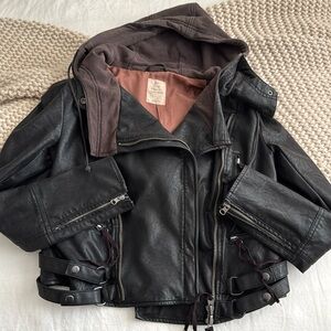 Women’s Free People vegan leather moto jacket. Black. Size small.